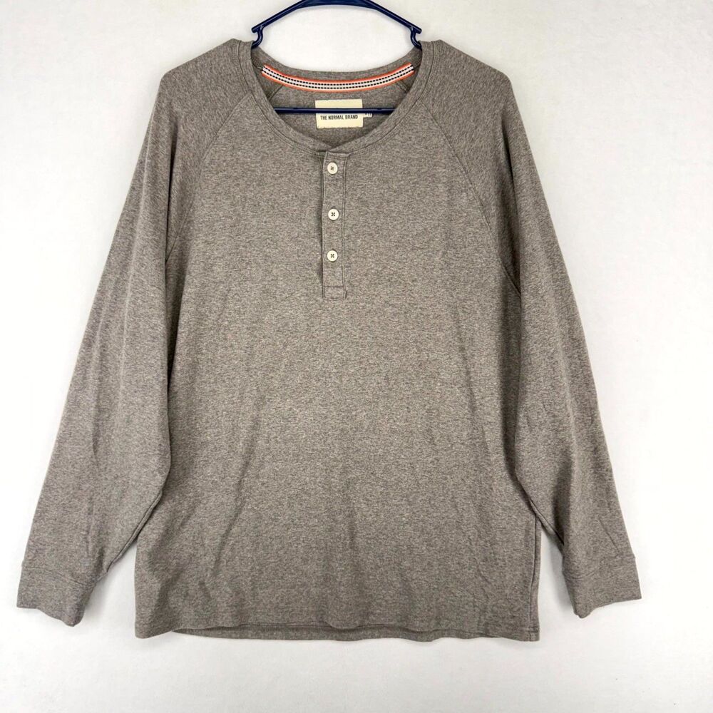 The Normal‎ Brand Mens Heavy Weight Gray Long Sleeve Henley Shirt Size XL